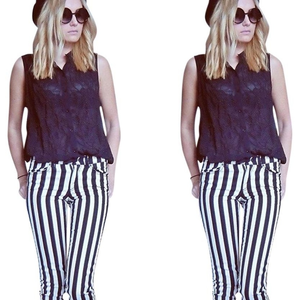 H&M Skinny Jeans Light Pink Black Stripes
